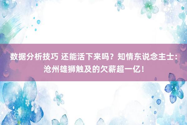 数据分析技巧 还能活下来吗？知情东说念主士：沧州雄狮触及的欠薪超一亿！